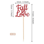 24 PCS Fall in Love Cupcake Toppers Glitter Fall Theme Party Cupcake Picks Bridal Shower Cupcake Decorations for Autumn Wedding Engagement Anniversary Birthday Party Cake Decorations Supplies Red