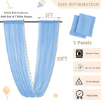 MODFUNS Light Blue Ceiling Drapes Wedding Arch Drapery 5x30ft 2 Panels Sheer Chiffon Curtain Drapes Tulle Ceiling Fabric Draping Fabric Vintage Wedding Ceremony Party Tent Ceiilng Drapes Supplies