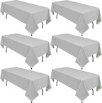 6 Pack Light Grey Rectangular Tablecloths, 60 x 126 Inch, Polyester/Fabric, Wrinkle & Stain Resistant, Classic Style, Perfect for 8ft Tables, Weddings, Banquets, Parties