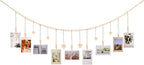 Hanging Photo Display with Clips, 9 Wood Clips, Boho Picture Frames Collage Wall Decor, Photo Hanger for Office Cubicle Decor, Kids Art Display (1)