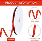 TONIFUL 1/4 Inch x 100yds Red Satin Ribbon, Thin Solid Color Satin Ribbon for Gift Wrapping, Crafts, Hair Bows Making, Wedding Party Decoration, Invitation Cards, Floral Bouquets,Christmas
