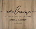 Andaz Press Personalized Large Wooden Welcome Sign for Wedding Rustic Welcome Sign 16" x 20" Custom Names Happily Ever After Wedding Signage English Oak MDF Wood Finish Reception Indoor Outdoor Signs