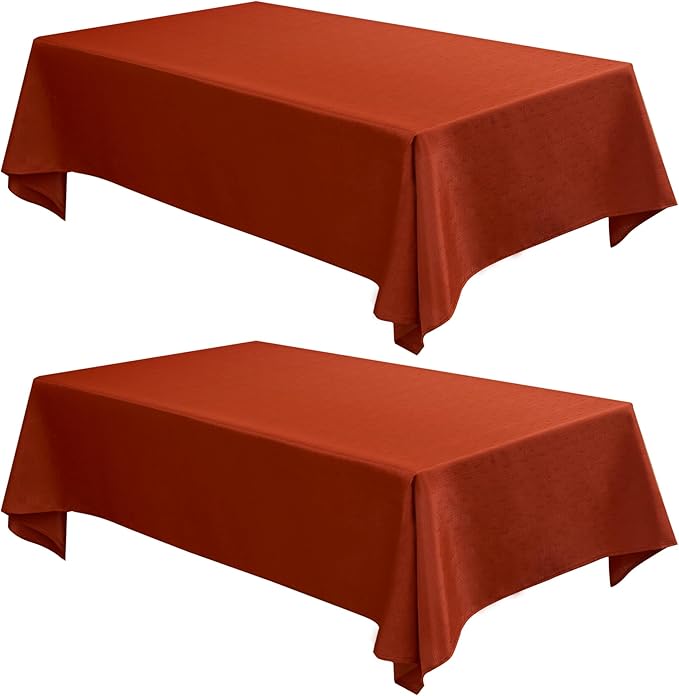 Fitable 2 Pack Faux Linen Fall Tablecloths, Wrinkle Proof Fabric Rectangle Table Cloth, Burlap Textured Table Covers for Thanksgiving Holiday Autumn Dinner Party Farmhouse (Rust, 54 x 78 Inch)