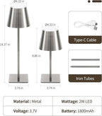 UME Cordless Table Lamp, Battery Operated Lamp - Portable Waterproof Rechargeable Table Lamp w/ 3 Color Temps & Stepless Dimming for Dinner, Desk, Cafe, Outdoor (Brushed Silver)