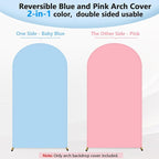 HEMMOTOP 7.2 ft Arch Backdrop Cover (One Piece Double Color), Pink and Blue Spandex Arch Stand Covers, Fabric Stretchy Background for Balloon Arches, Wedding, Birthday Party, Baby Shower