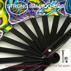 13" Large Rave Fan Bamboo, Folding Clack Hand Fans Foldable for Men Women, Boots on the Ground Poping Fan for EDM Festival Line Dance Decoration, (Alien, Large 13")