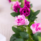 Kisflower 3PCS/23.7FT Artificial Rose Flower Garland, Fake Vines Silk Floral Hanging Plant for Wedding Arch Decorations Room Party Home Garden Hotel Office Wall Decor (Fuchsia)