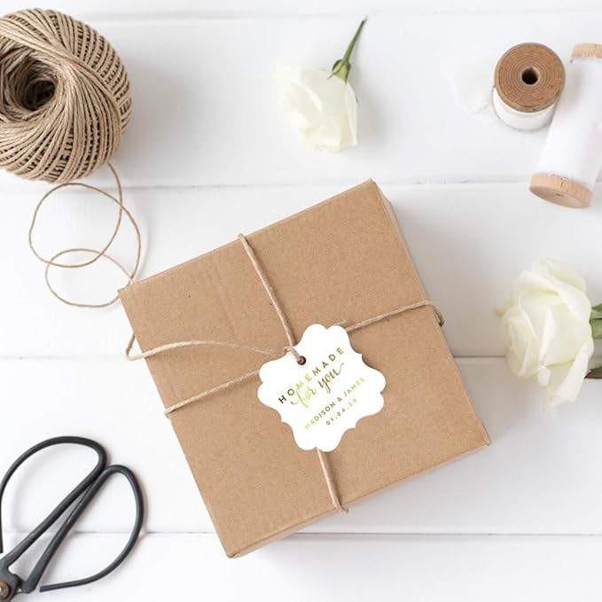 Andaz Press Personalized Fancy Frame Square Wedding Gift Tags, Metallic Gold Ink, Homemade for You, 24-Pack, Custom Made Any Name