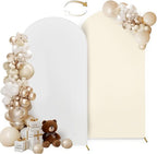 Hemmotop 7.2 ft Arch Backdrop Cover (One Piece Double Color), White and Light Beige Spandex Arch Stand Covers, Fabric Stretchy Background for Balloon Arches, Wedding, Birthday Party, Baby Shower