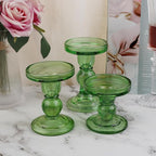 6-Piece Set of Green Glass Candlestick, Crystal Candlestick Holder Holder and Conical Candle, Christmas Candle Holder Decoration, Family Living Room Wedding Candle Holder (green2sets)