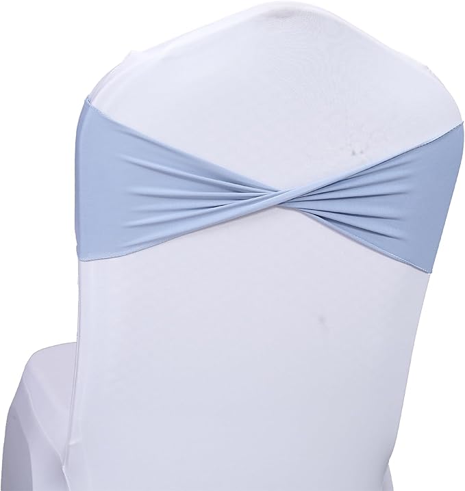 MDS Pack of 75 Spandex Chair Sashes Bows Elastic Stretch Dining Chair Bands Ties Without Slider Buckle Universal fits for Wedding Baby Shower Birthday Party Banquet Event Decoration - Baby Blue