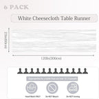6 Pack White Cheesecloth Table Runner 23x120 inch Rustic Boho Gauze Table Runner 10 FT Long Sheer Cheese Cloth Fabric Table Runners for Romantic Wedding Bridal Shower Birthday Party Decor