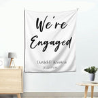We're Engaged Backdrop, Custom Tapestry with Names and Date, Personalized Calligraphy Wedding Banner for Ceremony, Engagement Backdrop, Rustic Wedding Sign, Reception Backdrop, Engagement Party Decor