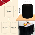 Black Tulle Fabric Rolls 6 Inch by 200 Yards (600 feet) Fabric Spool Tulle Ribbon for DIY Black Tutu Bow Baby Shower Birthday Party Wedding Halloween Decorations Craft Supplies