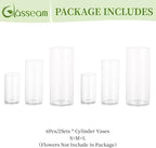 Glasseam Clear Cylinder Vases for Centerpieces, Glass Cylinder Vase Set of 6, Hurricane Vase for Flowers, Glass Cylinder Candle Holder for Pillar Candles, Floating Candle Vases for Wedding Decorations