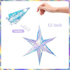 Dazzling Colorful Hexagonal Star Decoration Hanging Decorative Folding Rainbow Shine Party Ornaments for Christmas Tree Winter Party Birthday Wedding Frozen Theme Decoration