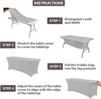 IVAPUPU 8FT Table Cloth for Rectangular Fitted Events Stretch Grey Table Covers Washable Cover Spandex Tablecloth Protector for Party, Wedding, Cocktail, Banquet, Festival