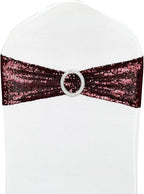 10 Pcs Sequin Chair Sashes Stretch Chair Bands Spandex Polyester Bows for Party Hotel Wedding Banquets Decoration - Burgundy