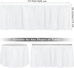 TURSTIN 8 Pieces White Plastic Table Skirts 14 Feet x 29 Inch for Rectangle Tables Fitted Tablecloth Disposable Table Cover for Birthday Party, Events, Banquette Baby Shower