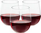 FOCUSLINE 32 Pack Plastic Wine Glasses Stemless, 12 Oz Crystal Clear Disposable Wine Cups, Reusable Plastic Wine Glasses for Parties Weddings, Shatterproof Recyclable and BPA-Free