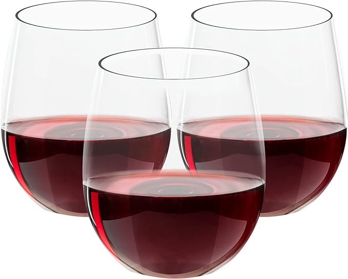 FOCUSLINE 32 Pack Plastic Wine Glasses Stemless, 12 Oz Crystal Clear Disposable Wine Cups, Reusable Plastic Wine Glasses for Parties Weddings, Shatterproof Recyclable and BPA-Free