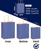 qiqee 50-Packs Gift Bag with Handles Bulk Kraft Deep Blue Paper Bags Multiple Uses (8.3"x3"x6"inch Small Size)