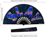 UV Glow Rave Fan, Bamboo Folding Clack Hand Fans Foldable for Men Women, Boots on the Ground Poping Fan for EDM Festival Line Dance Decoration, (Slay, Large 13")