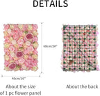 Artificial 3D Flower Wall Panel for Backdrop 12 Pcs 24x16 inches Pink Faux Roses Artificial Flower Backdrop for Wedding Party Bridal Baby Shower Decor