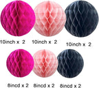 CC wonderland zone 12pcs Hot Pink and Black Paper Honeycomb Balls,6" & 10" Hanging Tissue Pom poms for Birthday Party Decoration