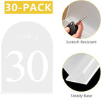 JOYIT Frosted Arch Wedding Table Numbers 1-30 with Stands - 5" X 7" Acrylic Sign Table Number Holders, Perfect for Wedding Receptions, Parties, Anniversaries, and Events