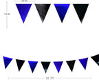 Royal Blue Black Party Decorations Navy Black Metallic Fabric Triangle Pennant Banner Flag Bunting Garland for Graduations Birthday Retirement Wedding Bachelorette Nautical Outdoor Party Supplies