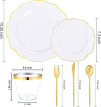 bUCLA 180PCS White and Gold Plastic Plates Disposable - White with Gold Rim Dinnerware Set Include 30 Guests Dinner & Dessert Plates, Cups, Cutlery Set for Wedding, Party & Thanksgiving Table Decor