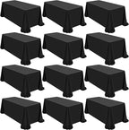 12 Pack Polyester Tablecloth 90 x 156 Inch Black Tablecloth for 8 Ft Rectangle Tables,Washable Fabric Table Covers Polyester Table Clothes for Wedding Parties Banque