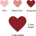 Rose-Gold Pink Burgundy Party Decorations - 300Pcs Paper Heart Confetti Girl Birthday Decoration Baby Bridal Shower Wedding Engagement Bachelorette Mothers Valentines Galentines Day Decor HongTongTong