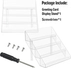 PecMuikee Greeting Card Display, 4 Tiers Clear Acrylic Sticker Display Stand for Vendors Retail, Display Photo Stand for Counter Tabletop Display Supplies, 2 Sets