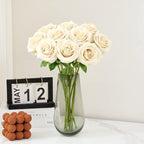 Artificial Rose 10pcs Open Flower Bouquet Faux Rose Stems for Wedding Arrangement, Bridal Bouquet, Centerpiece, Fake Faux Silk Flowers (Beige)