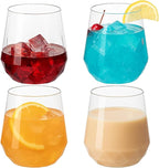 40 count Diamond Unbreakable Stemless Plastic Wine Champagne Whiskey Glasses Elegant Durable Disposable Indoor Outdoor Home office wedding bars 12 Ounce (Classic Old Fashioned Clear)