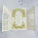 MillaSaw Pearl Ivory Laser Cut Wedding Invitation Card Fence Design For Wedding Engagement Birthday Party 25 Sets (IVORY PEARL PAPER, 4.9"x7.1")