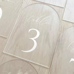 JINMURY Frosted Arch Table Numbers for Wedding, 5x7 Inch Acrylic Table Numbers 1-10 with Stands, Frosted Acrylic Arch Tabletop Sign with Holder for Centerpiece, Reception, Wedding, Party, Event
