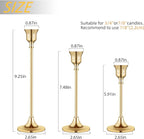 Vintage Gold Brass Taper Candle Holders for Candlesticks, Fireplace & Party - Set of 3