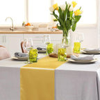 Aneco 16 Pack Satin Table Runner 12 x 108 Inch Gold Long Wedding Satin Silk Table Runner for Wedding Banquet Graduations Birthday Party Decoration