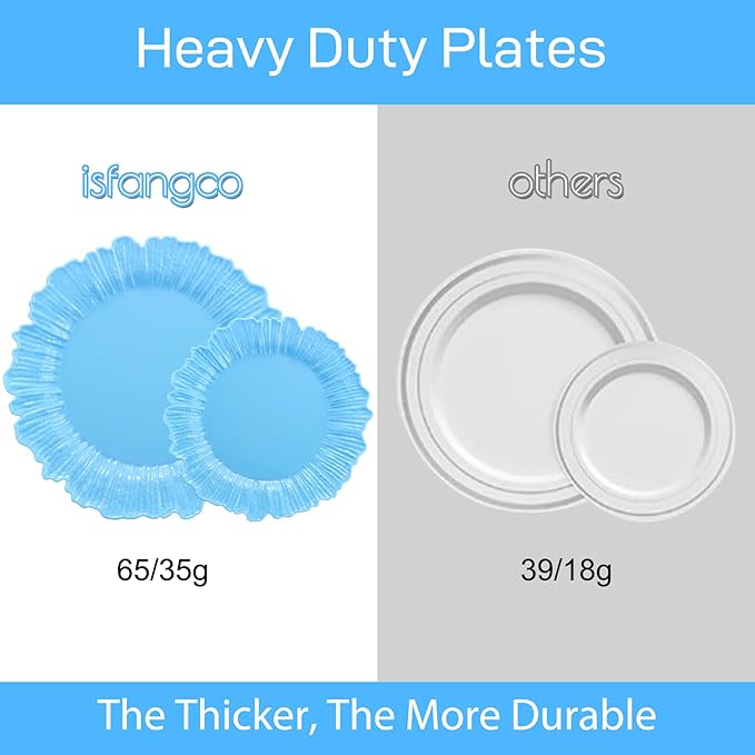 50 Pcs Blue Floral Plastic Plates, Fancy Disposable Plate, Heavy Duty Plastic Plates Set include 25 10" Dinner & 25 7.5" Dessert Plates for Party & Wedding