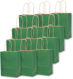 qiqee 24 Pcs Deep Green Mini Paper Gift Bags with Handles 6"x4.5"x2.5" Small Brown Kraft Party Favor Bags Treat Bags Multiple Uses (Mini size)