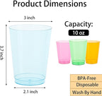 DaYammi 100 Pack Colorful Plastic Cups 10 Oz Disposable Cups Neon Glowing Plastic Party Cup, Assorted Neon Colors for Wedding Wine Glasses Heavy Duty Disposable Tumblers Drinking Cocktail Glasses