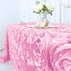 Efavormart 90"x132" Wholesale Rectangle Table Cover Pink Grandiose Rosette 3D Satin Tablecloth for Wedding Party Event Decoration