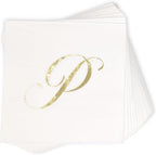 Gift Boutique - 100 Gold Monogram Cocktail Napkins Letter P Disposable Paper Pack Elegant Metallic Golden Foil Hand Napkin for Powder Room Wedding Holiday Birthday Party Baby Shower Decorative Towels