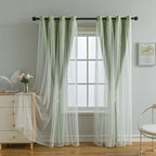 FANLI 2 Panels Star Blackout Curtains for Kid Girls Bedroom Living Room Darking Stripe Double Layer Star Cut Out Wall Home Decor Gradient Grommet Window Curtains (Green 84L)