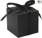 COTOPHER 60pcs Wedding Favor Boxes, Paper Gift Boxes 3x3x3 Inches Small Gift Boxes with Ribbons, Easy Assemble Boxes (Black)
