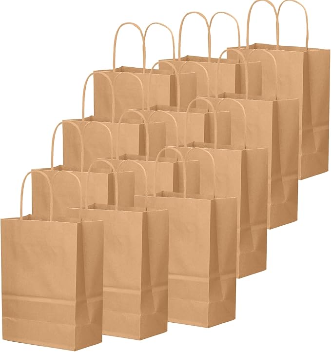 qiqee 100-Packs Brown Paper Gift Bags with Handles Bulk 13"×10.2"×4.7" Large Size Gift Bags Multiple Uses