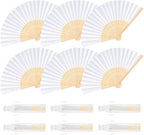 6 Pieces White Hand Held Bamboo Folding Fans Foldable Paper Fans Handheld for Women Girls Wedding DIY Decoration Church Home Party Favors Summer